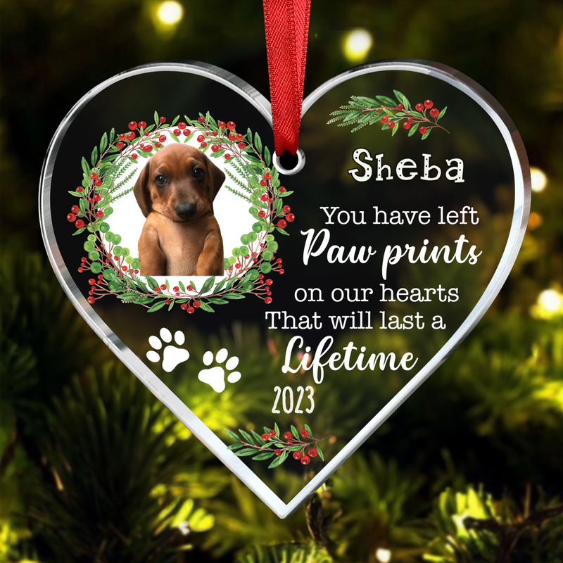 Dog Lovers - Dog Memo You Have Left Paw Prints On Our Hearts - Personalized Heart Ornament