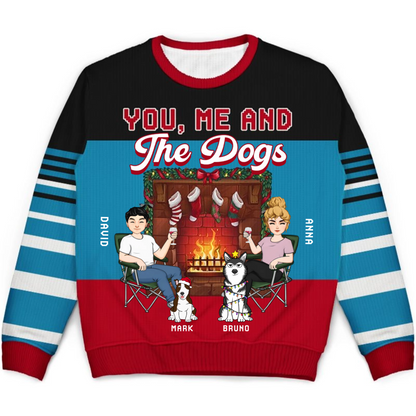 Fireplace You, Me And The Dog - Personalized Unisex Ugly Sweater