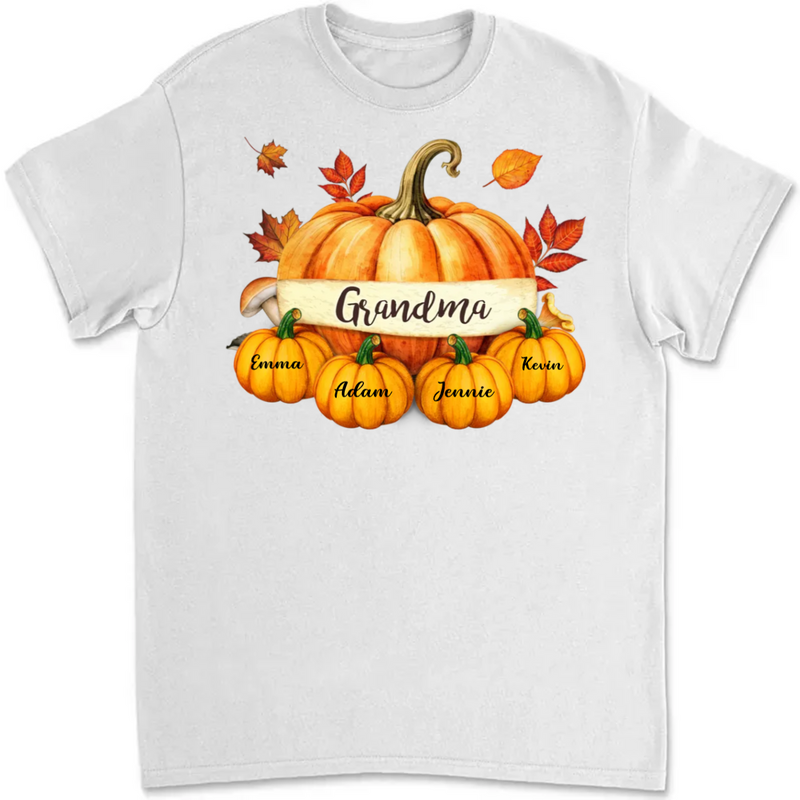 Grandma - Colorful Pumpkins Grandma Mom Kids Fall Season - Personalized Unisex T-Shirt