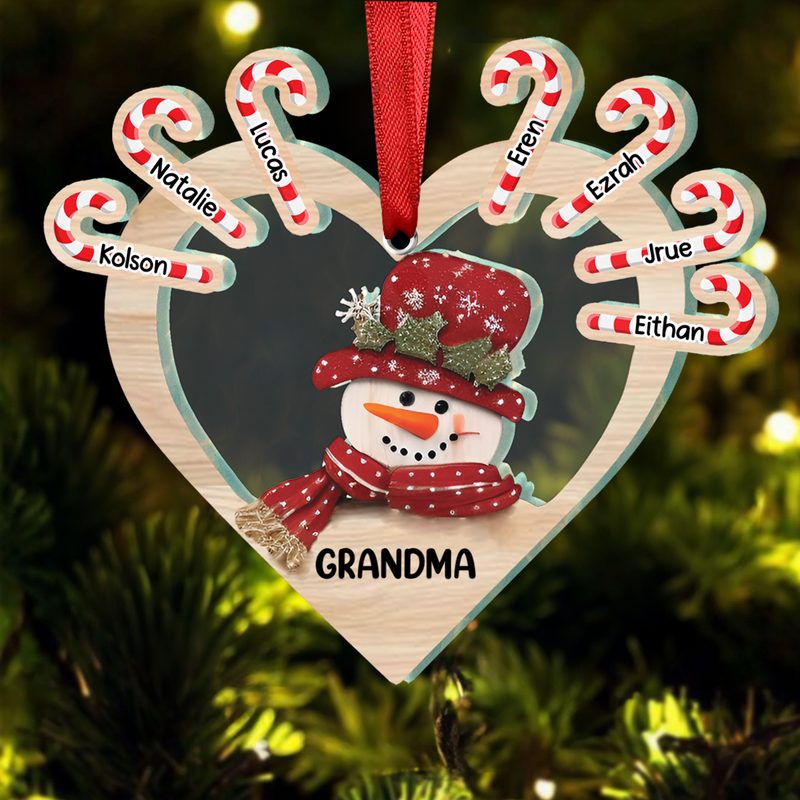 Family - Grandma Snowman Heart - Personalized Ornament