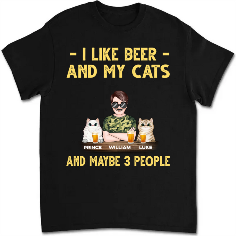 Cat Lovers - Cat Dad Beer Fluffy Cats -  Personalized T-shirt - Makezbright Gifts