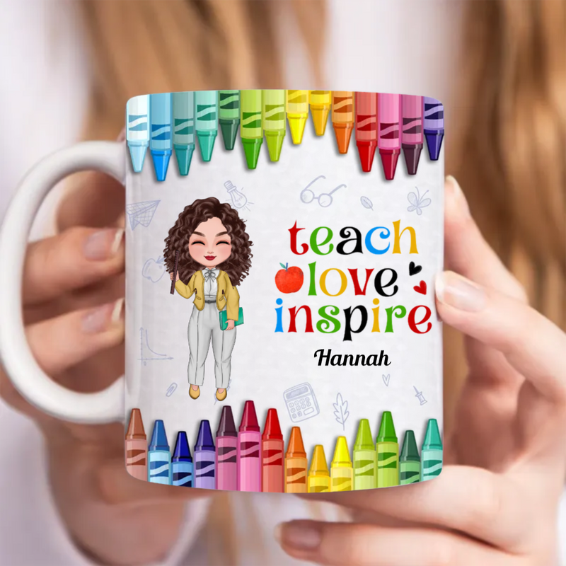 Teacher - Colorful Crayon Teach Love Inspire - Personalized Mug