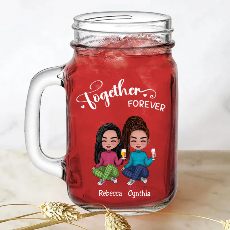 Sisters - Together Forever - Personalize Drinking Jar (White)