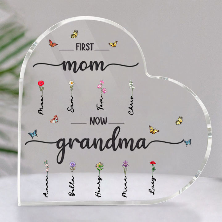 Mother - First Mom Now Grandma - Personalized Heart Acrylic Plaque (L)