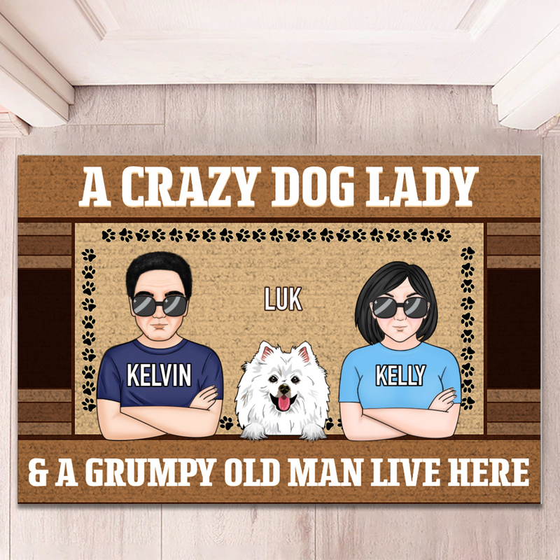 Dog Loves - A Crazy Dog Lady & A Grumpy Old Man Live Here - Customized Doormat