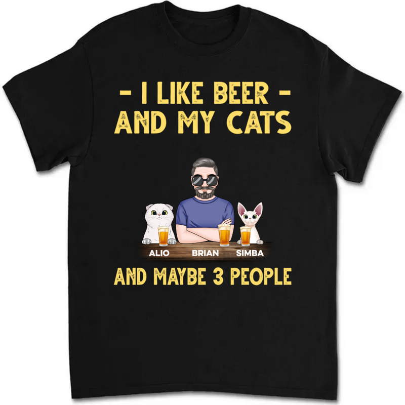 Cat Lovers - Cat Dad Beer Fluffy Cats -  Personalized T-shirt - Makezbright Gifts