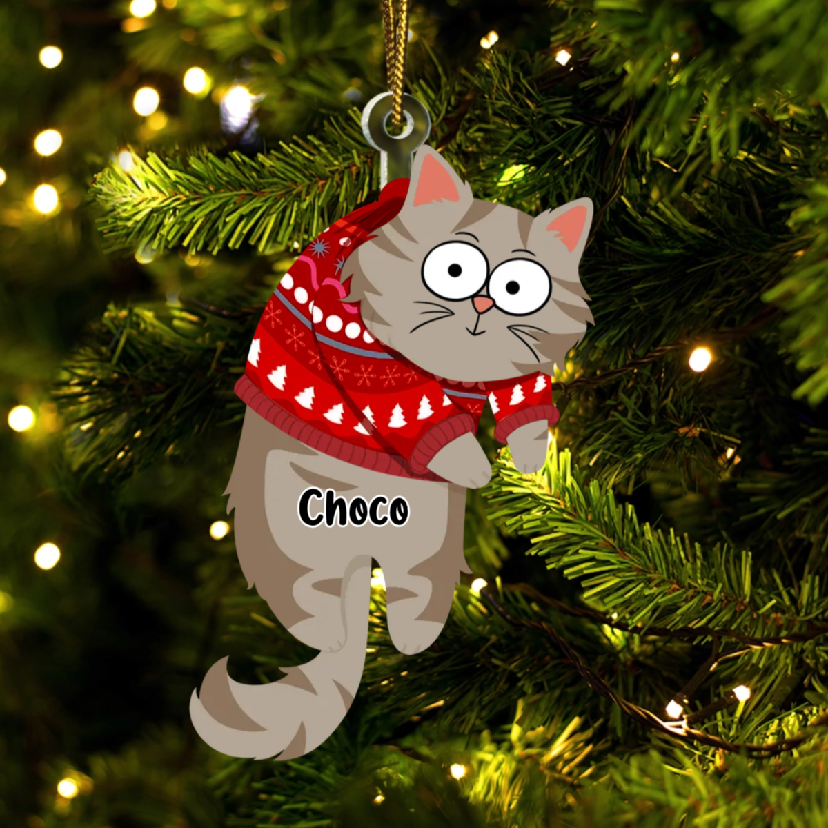 Hanging Cat Have Yourself A Meowy Christmas - Personalized Cutout Acrylic Ornament