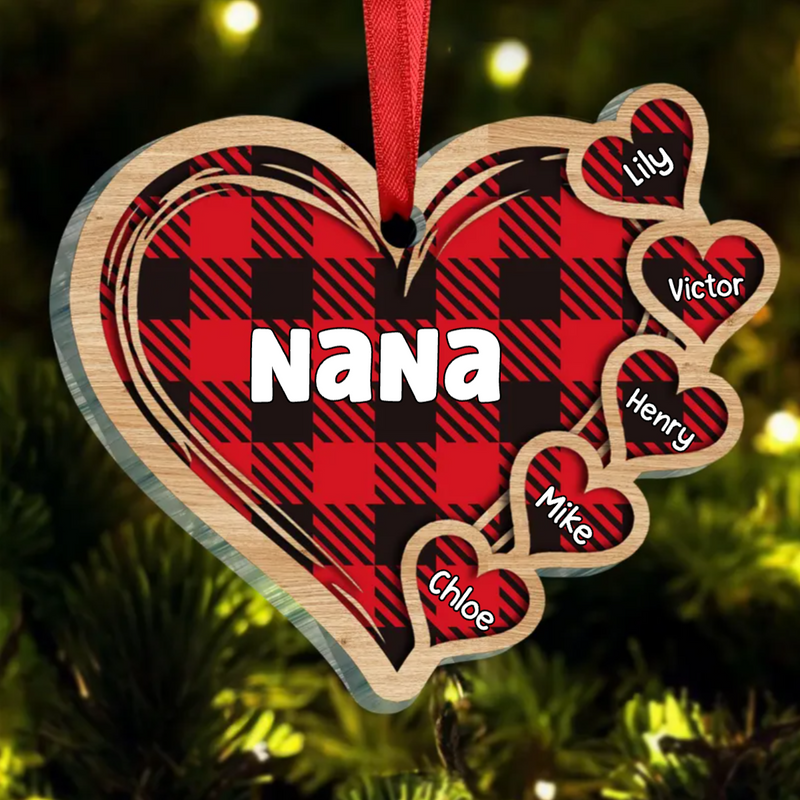 Family - Custom Grandma Heart - Personalized Ornament