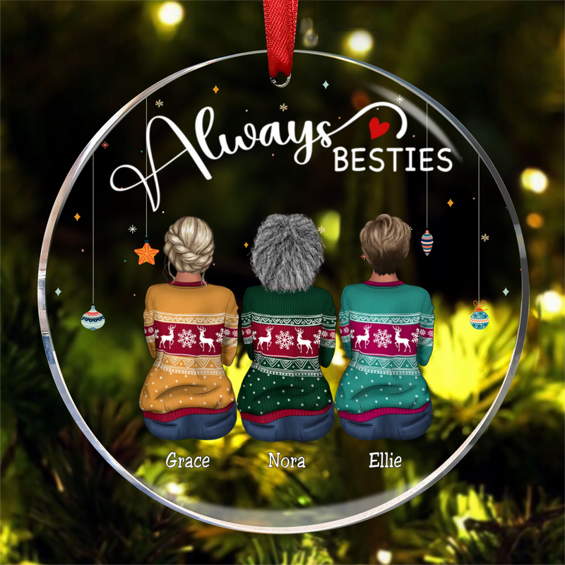 Besties - Always Besties - Personalized Circle Ornament
