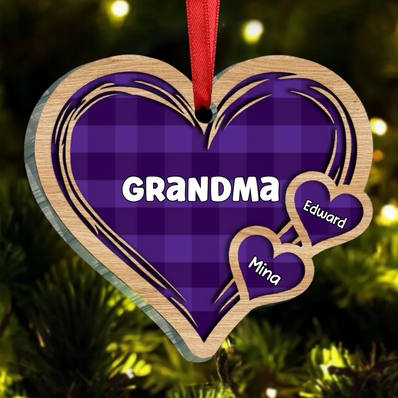 Family - Custom Grandma Heart - Personalized Ornament