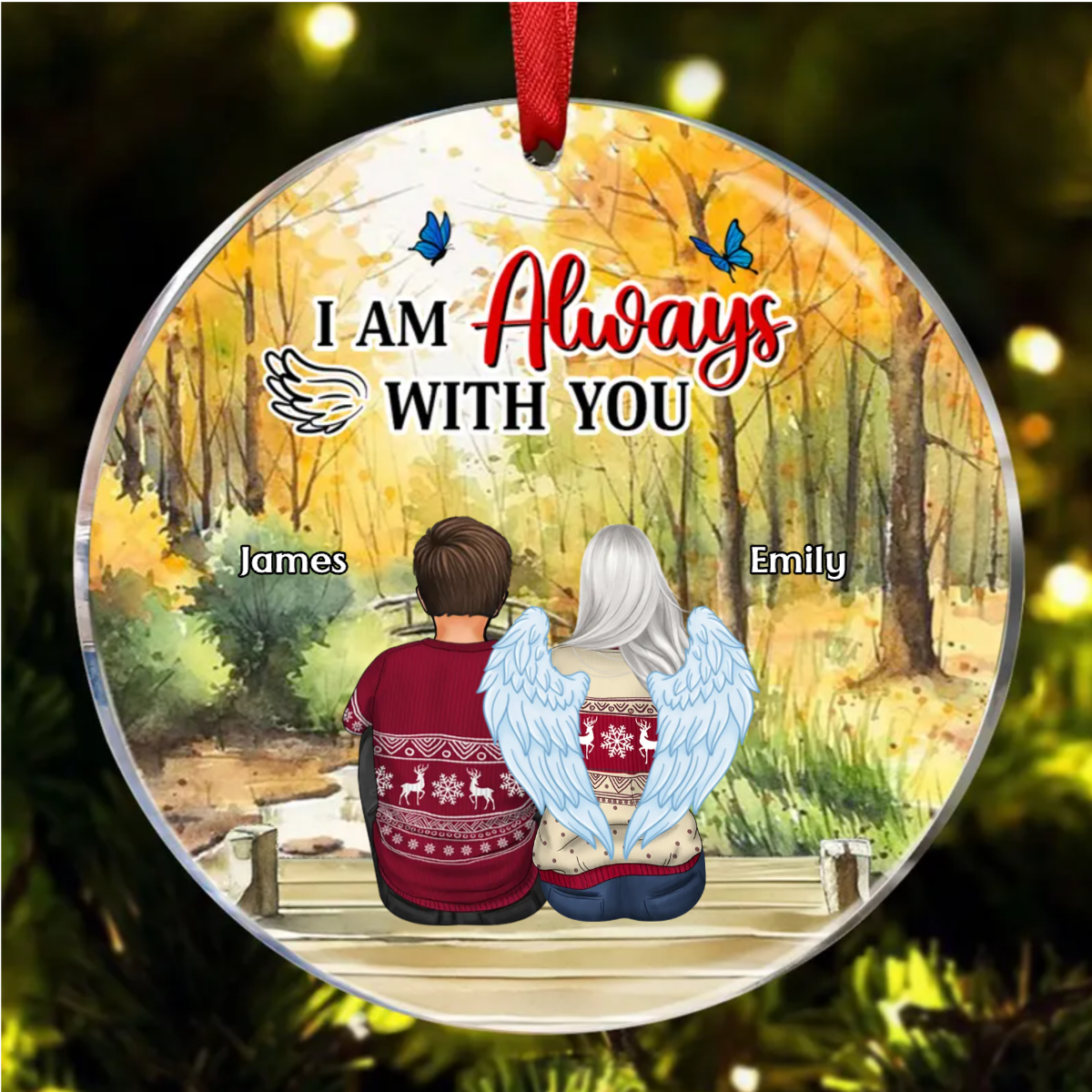 Dad Mom Always With Son Daughter Personalized Circle Ornament