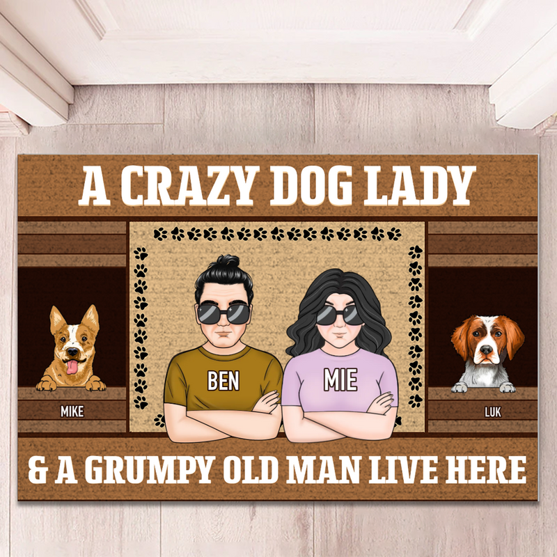 Dog Loves - A Crazy Dog Lady & A Grumpy Old Man Live Here - Customized Doormat