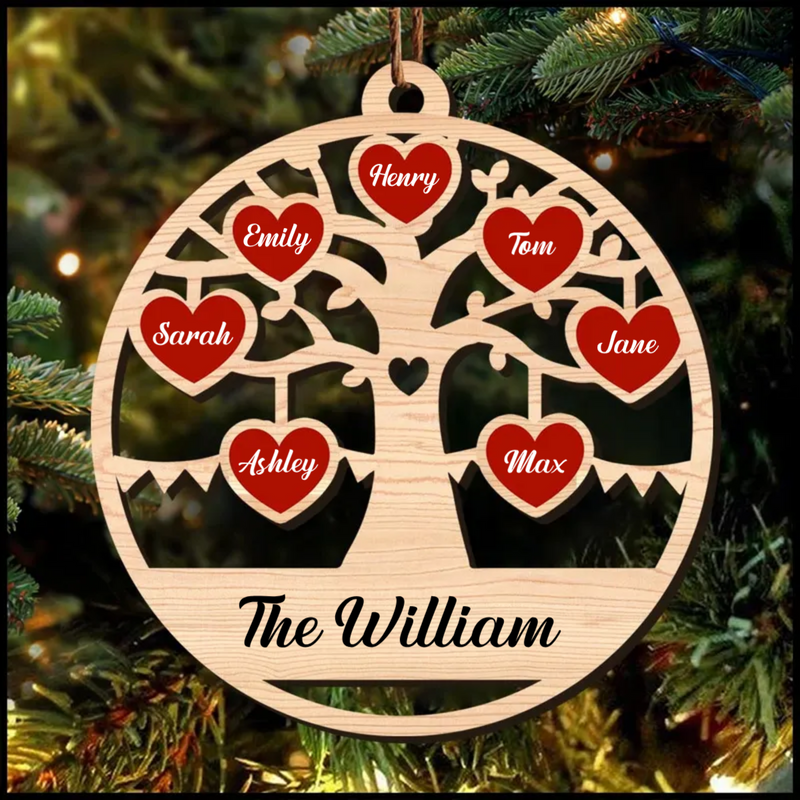 Family - Christmas Family Tree of life with Sweet Heart Members - Personalized Ornament