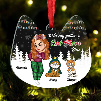 Christmas In My Festive Cat Mom Era - Personalized Custom Shaped Acrylic Ornament