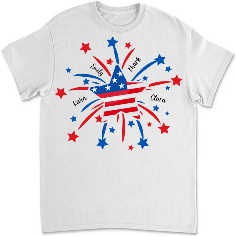 Family - American Flag Firework Shirts Custom Names - Personalized T-Shirt