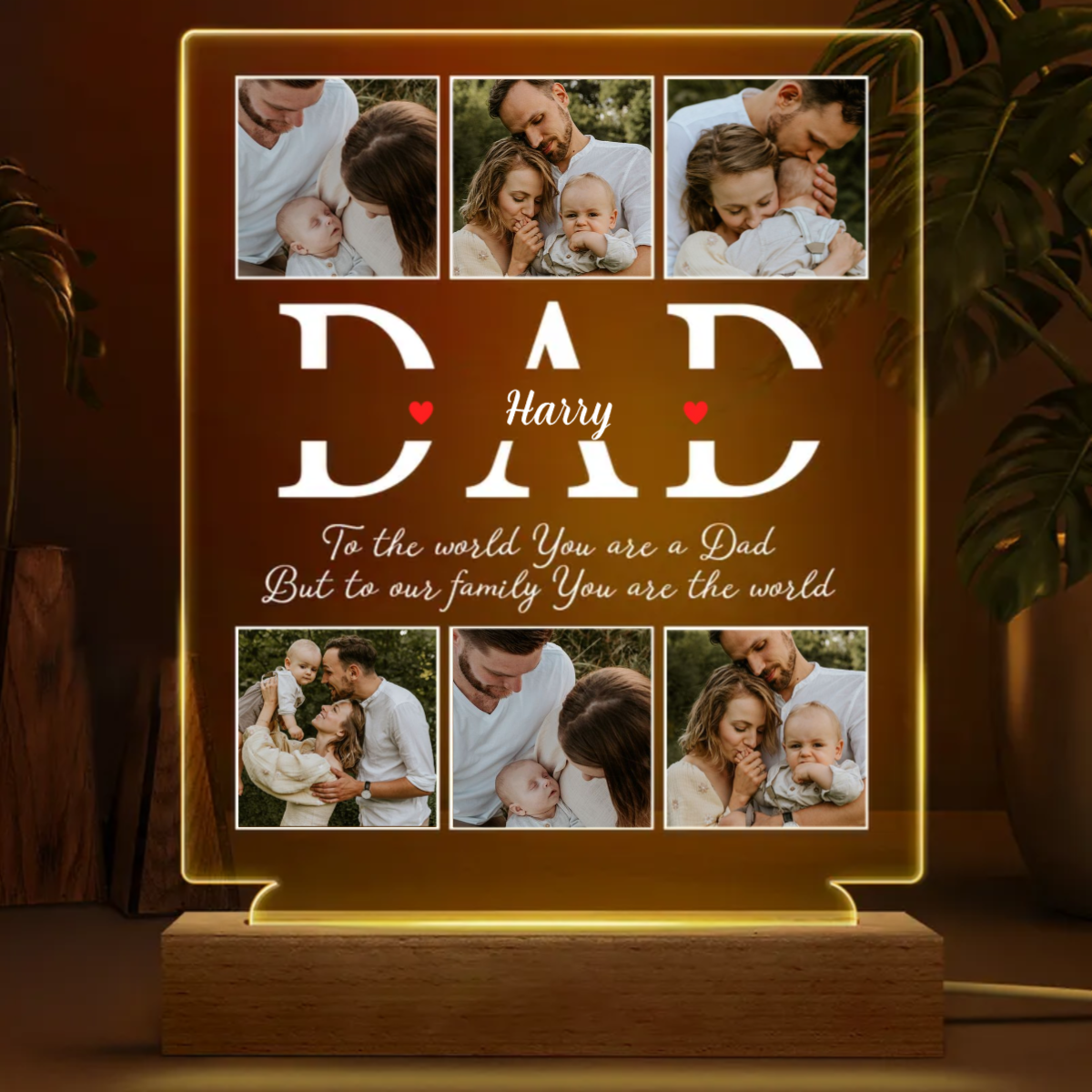 Custom Photo Dad To Our Family You Are The World  - Personalized Plaque LED Lamp Night Light (TB)