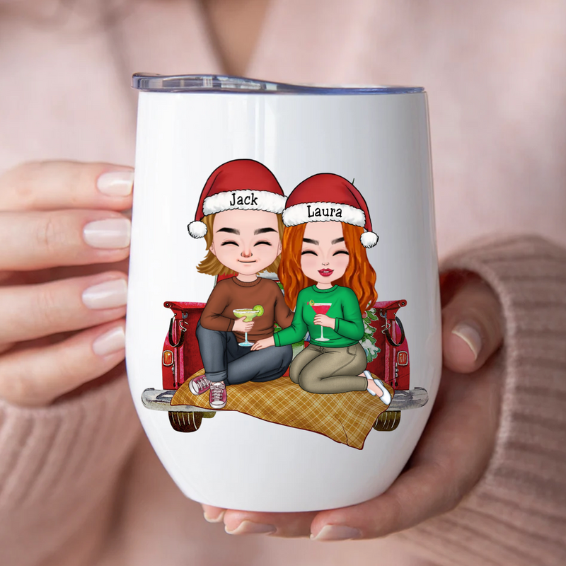 Couple - All I Want For Christmas Is You - Personalized Wine Tumbler (NM)