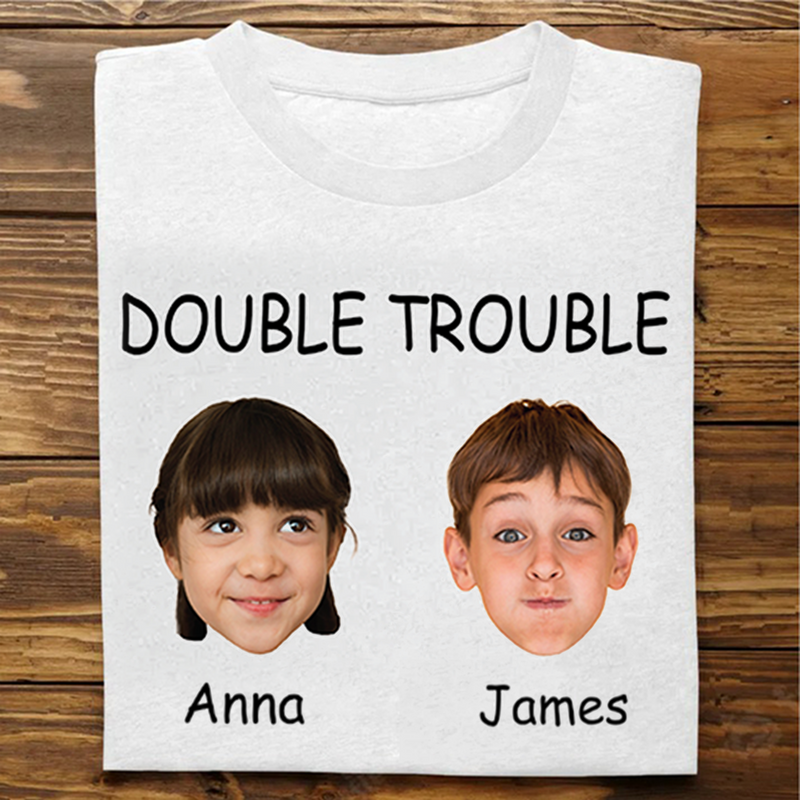 Family - Custom Photo Funny Faces Double Trouble - Personalized Unisex T-shirt, Hoodie, Sweatshirt
