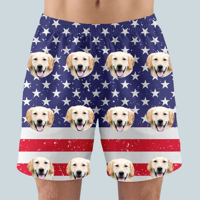 Father's Day - Custom Photo America Flag - Personalized Beach Short