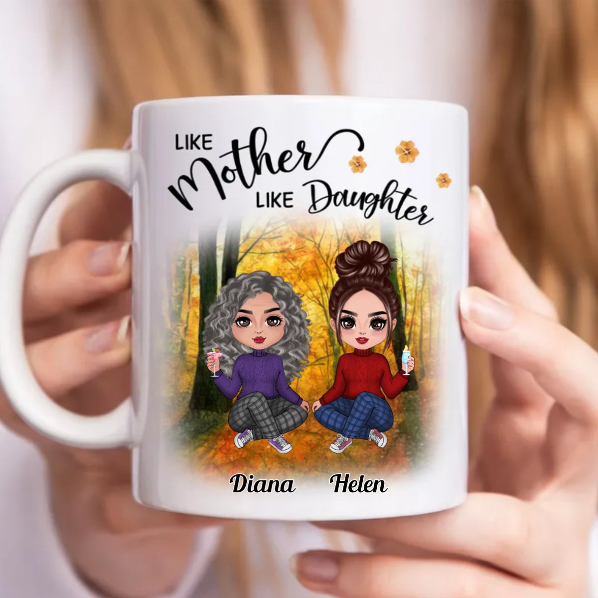 Fall Season Doll Like Mother Like Daughters Sitting - Personalized Mug - Makezbright Gifts