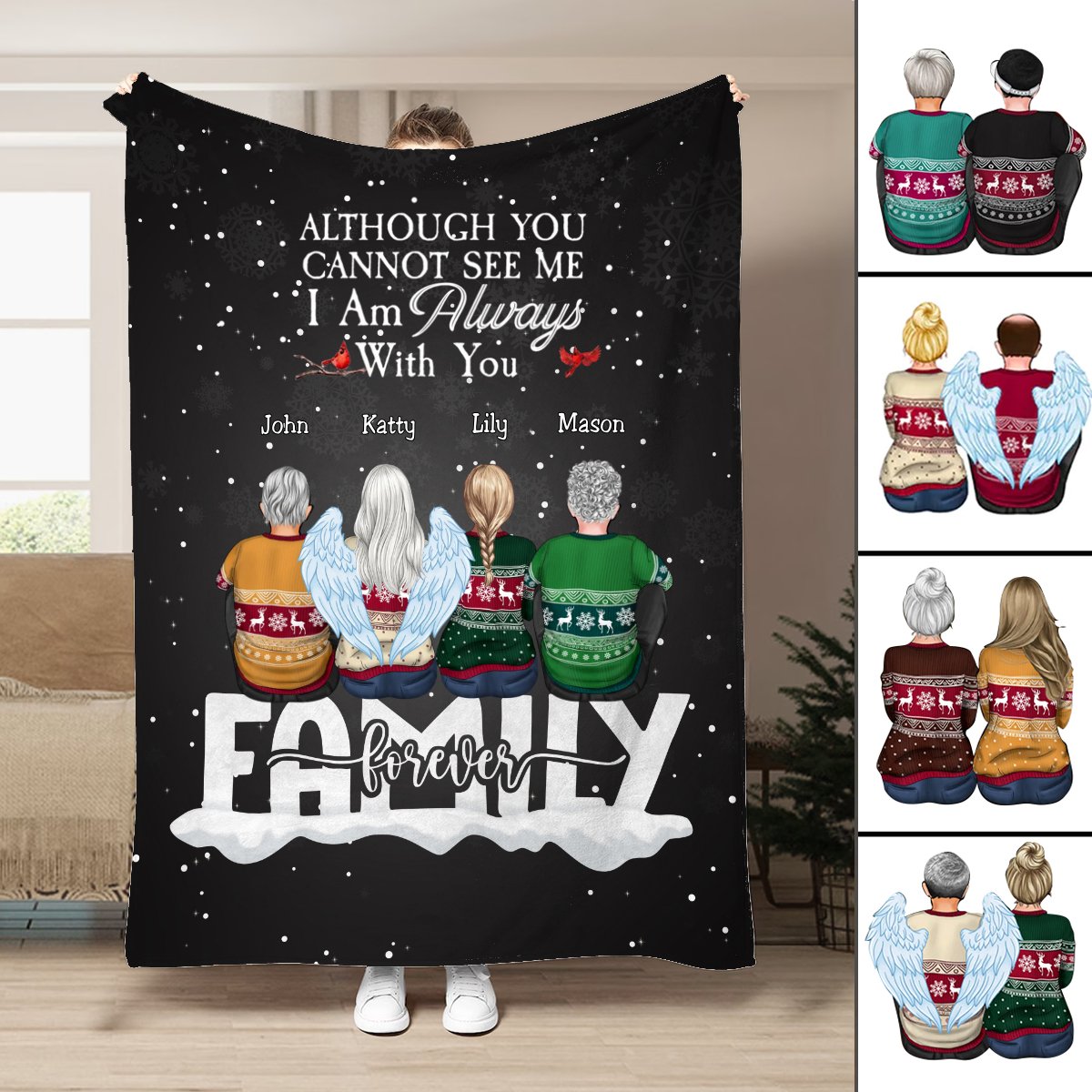 Family - Although You CanNot See Me I Am Always With You - Personalized Blanket - Makezbright Gifts