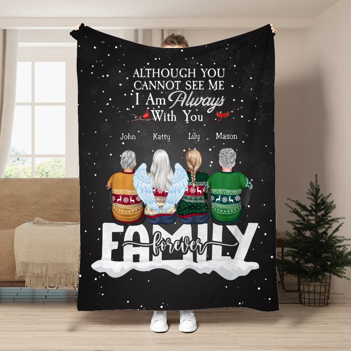 Family - Although You CanNot See Me I Am Always With You - Personalized Blanket - Makezbright Gifts