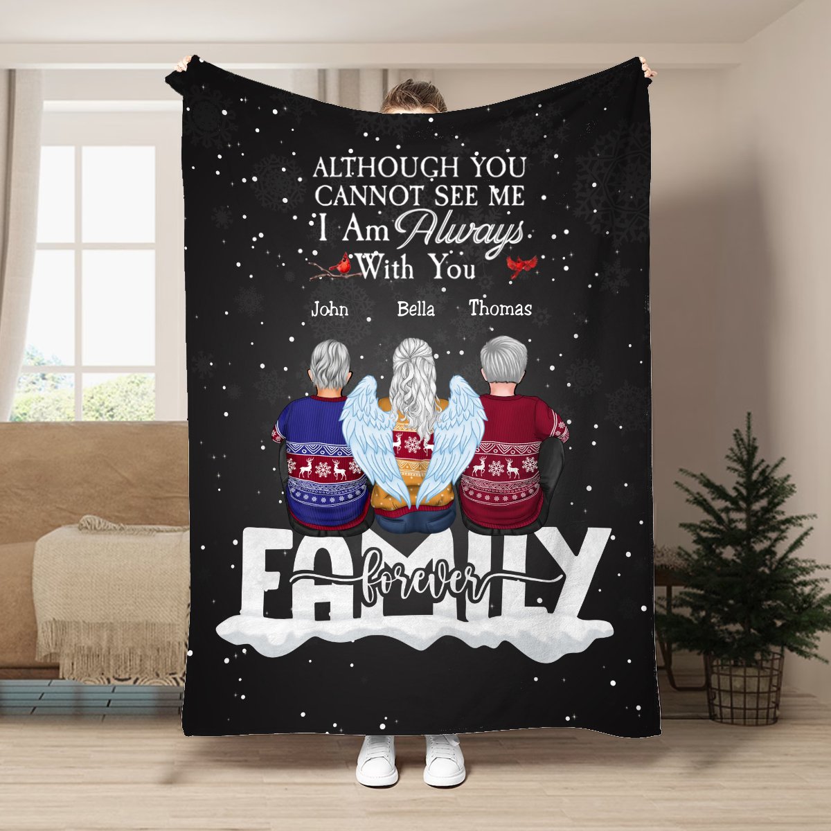 Family - Although You CanNot See Me I Am Always With You - Personalized Blanket - Makezbright Gifts