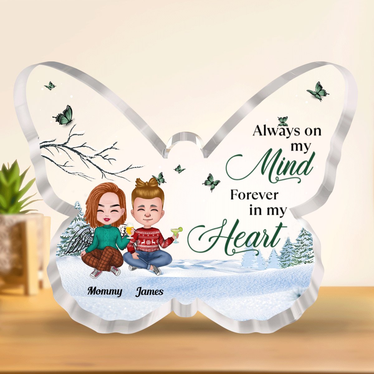 Family - Always On My Mind, Forever In My Heart - Personalized Butterfly Acrylic Plaque (NM) - Makezbright Gifts