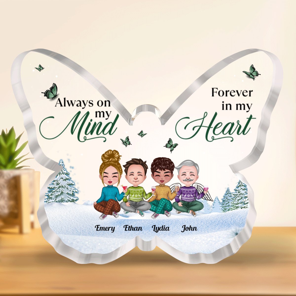 Family - Always On My Mind, Forever In My Heart - Personalized Butterfly Acrylic Plaque (NM) - Makezbright Gifts