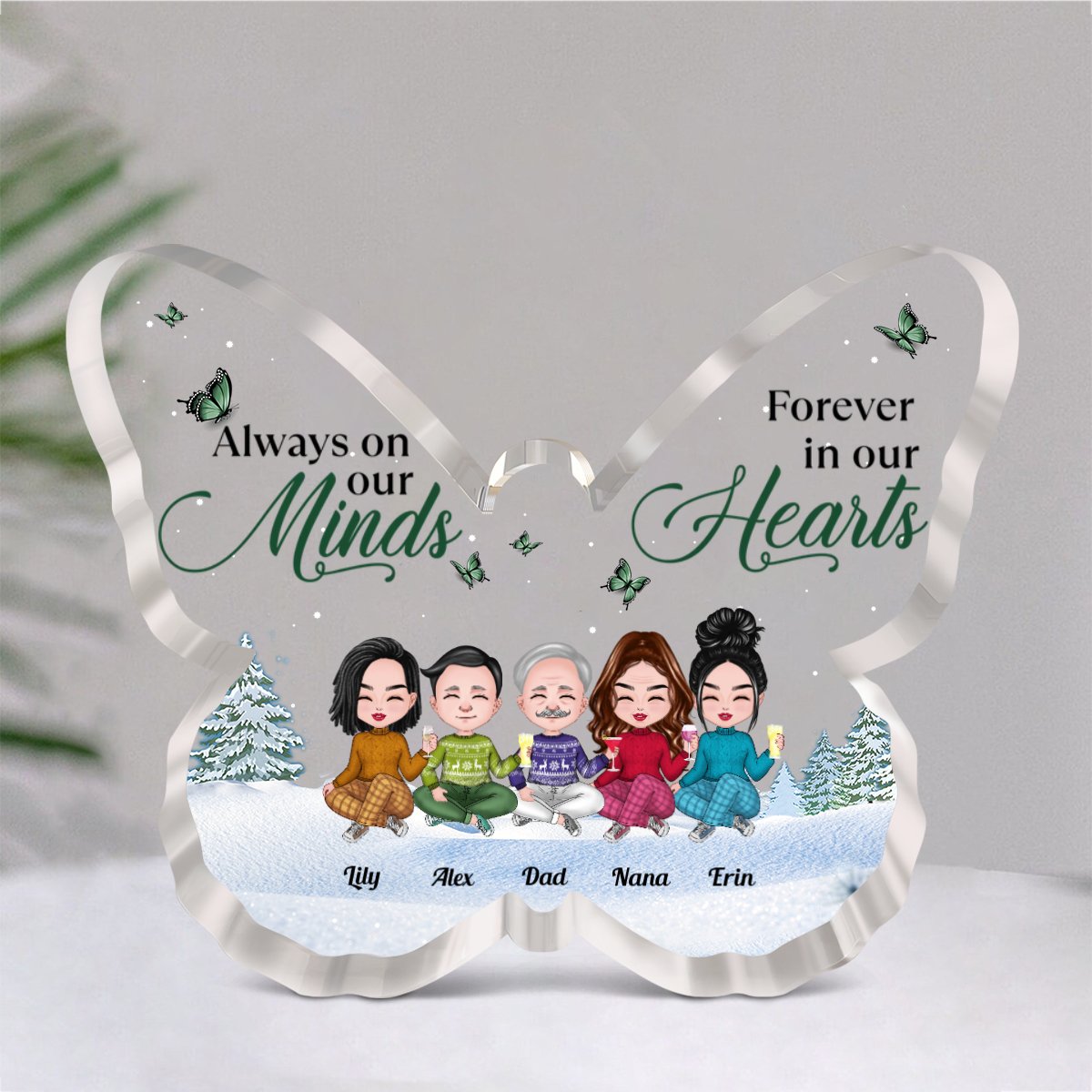 Family - Always On Our Minds, Forever In Our Hearts - Personalized Butterfly Acrylic Plaque (NM) - Makezbright Gifts