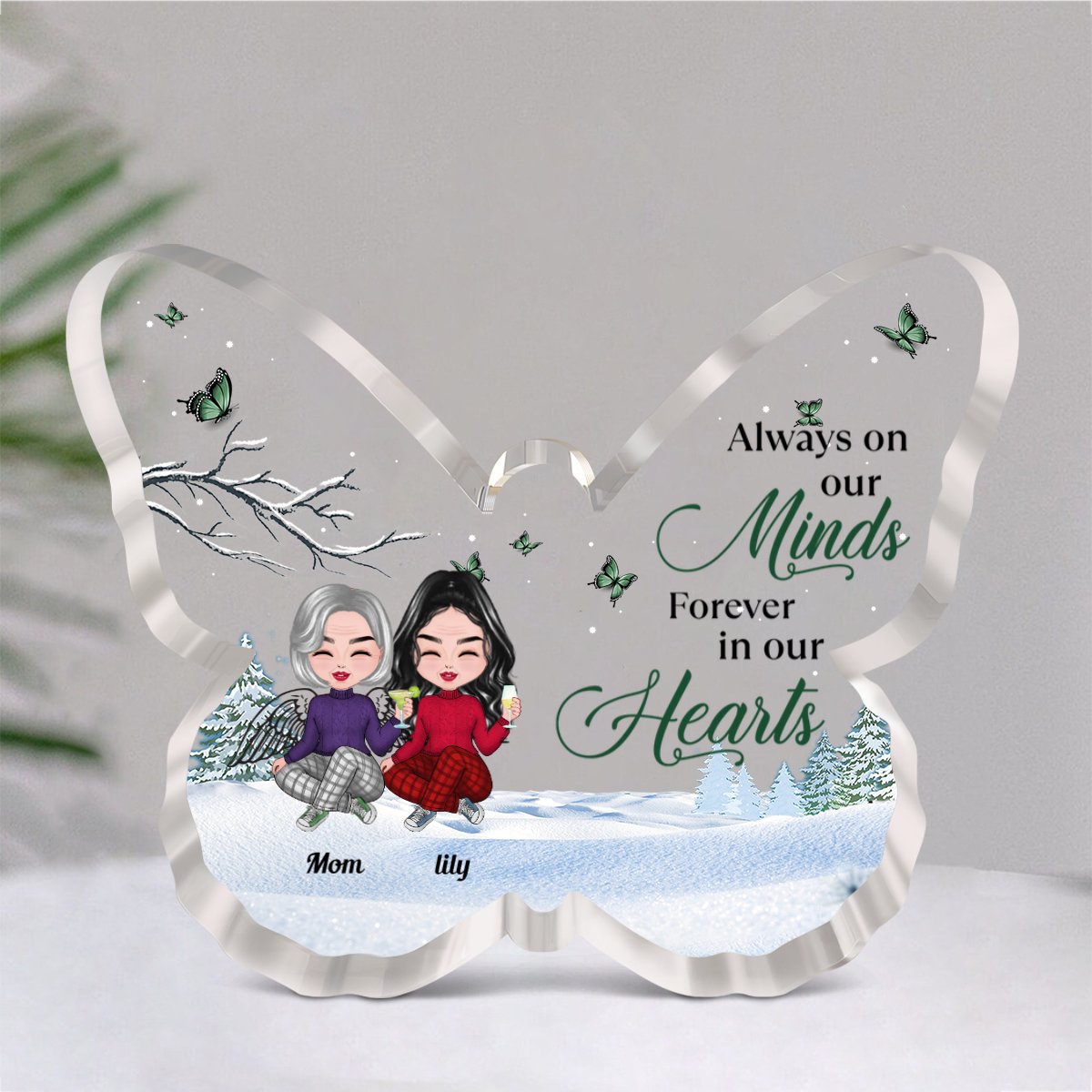 Family - Always On Our Minds, Forever In Our Hearts - Personalized Butterfly Acrylic Plaque (NM) - Makezbright Gifts