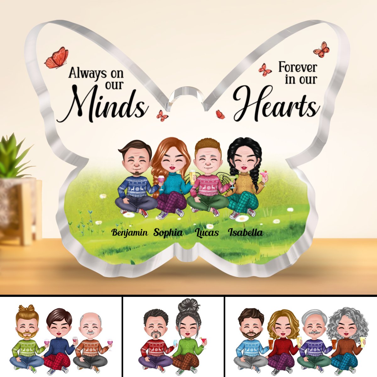 Family - Always On Our Minds, Forever In Our Hearts - Personalized Butterfly Plaque (NM) - Makezbright Gifts