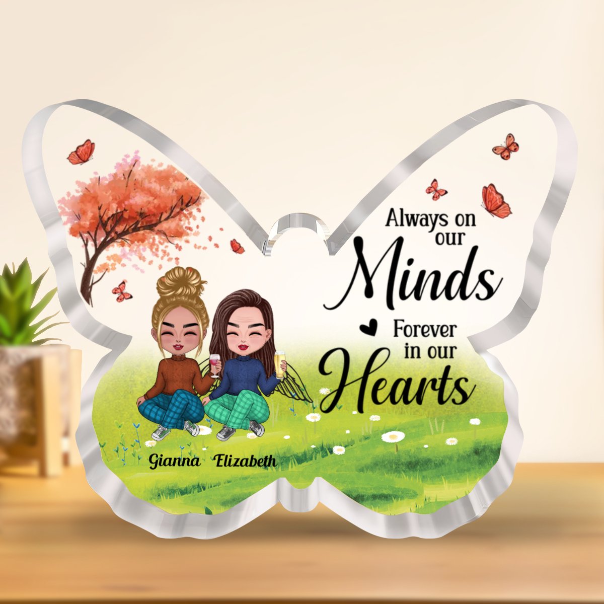 Family - Always On Our Minds, Forever In Our Hearts - Personalized Butterfly Plaque (NM) - Makezbright Gifts