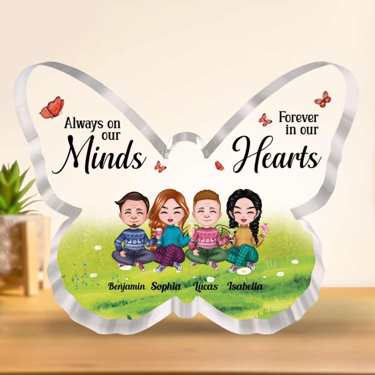 Family - Always On Our Minds, Forever In Our Hearts - Personalized Butterfly Plaque (NM) - Makezbright Gifts