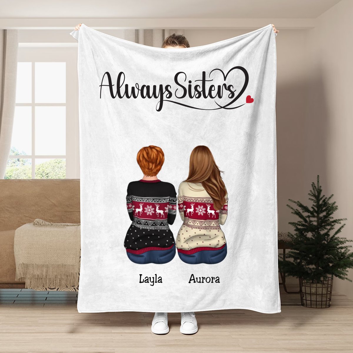 Family - Always Sisters - Personalized Blanket (NM) - Makezbright Gifts