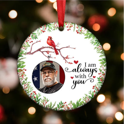 Family - Always With You Holly Branch Cardinal - Personalized Circle Ornament - Makezbright Gifts