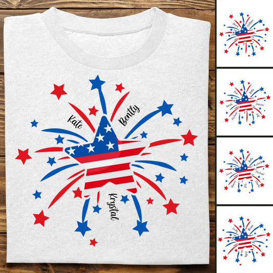 Family - American Flag Firework Shirts Custom Names - Personalized T - Shirt - Makezbright Gifts