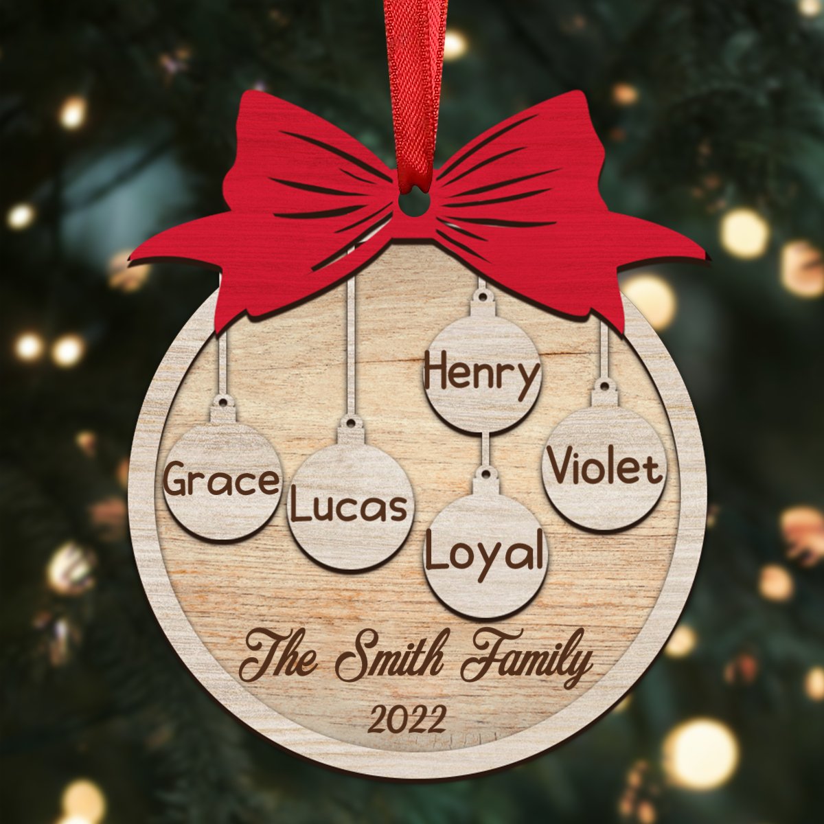 Family - Ball Christmas - Personalized Acrylic Ornament - Gift For Family Members, Grandma, Grandpa, Mom, Dad - Makezbright Gifts