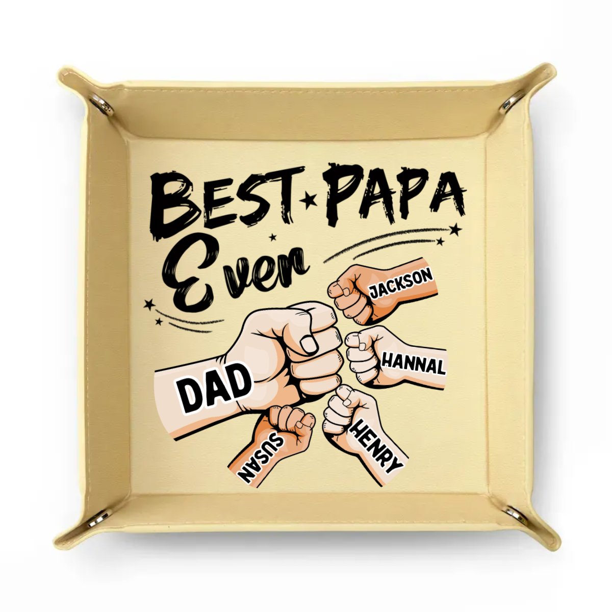 Family - Best Dad Grandpa Ever Fist Bump - Personalized Leather Valet Tray - Makezbright Gifts