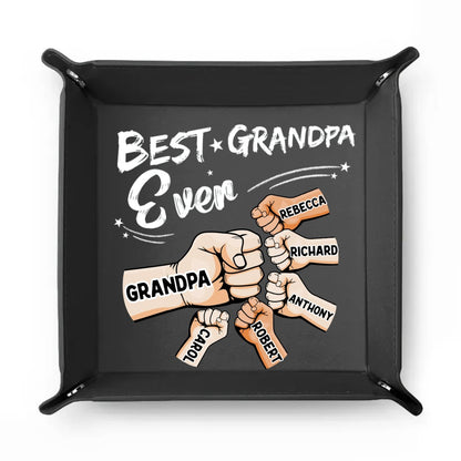 Family - Best Dad Grandpa Ever Fist Bump - Personalized Leather Valet Tray - Makezbright Gifts