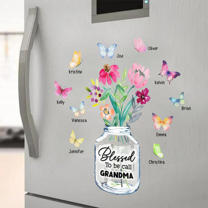 Family - Blessed To Be Called Grandma Mom Vase of Flower - Personalized Custom Decal - Makezbright Gifts