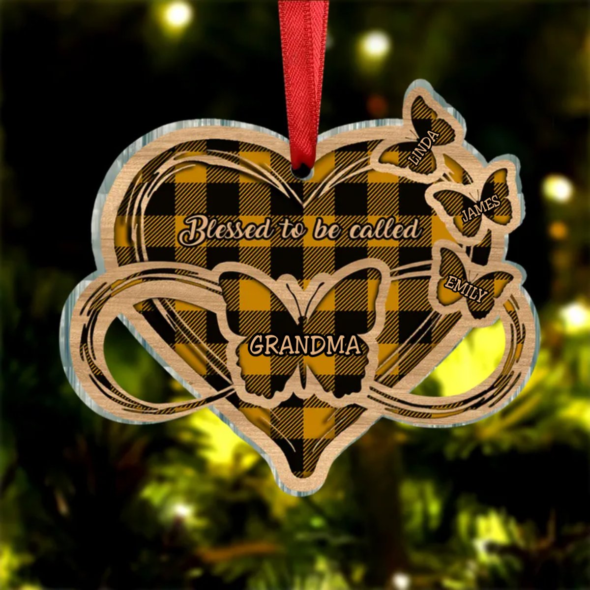 Family - Blessed To Be Called Grandma Nana Mom Butterfly - Personalized Acrylic Ornament - Makezbright Gifts