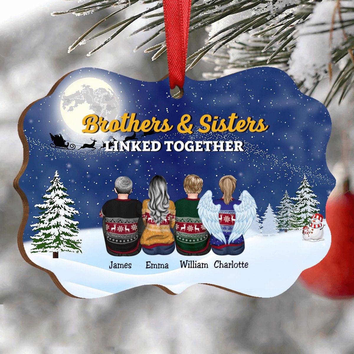 Family - Brothers And Sisters Linked Together - Personalized Christmas Ornament - Makezbright Gifts