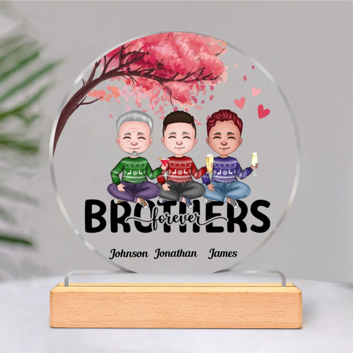 Family - Brothers Forever - Personalized Circle Acrylic Plaque - Makezbright Gifts