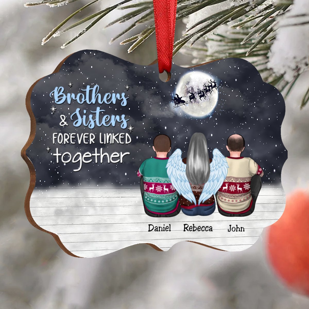 Family - Brothers & Sister Forever Linked Together - Personalized Christmas Ornament - Makezbright Gifts