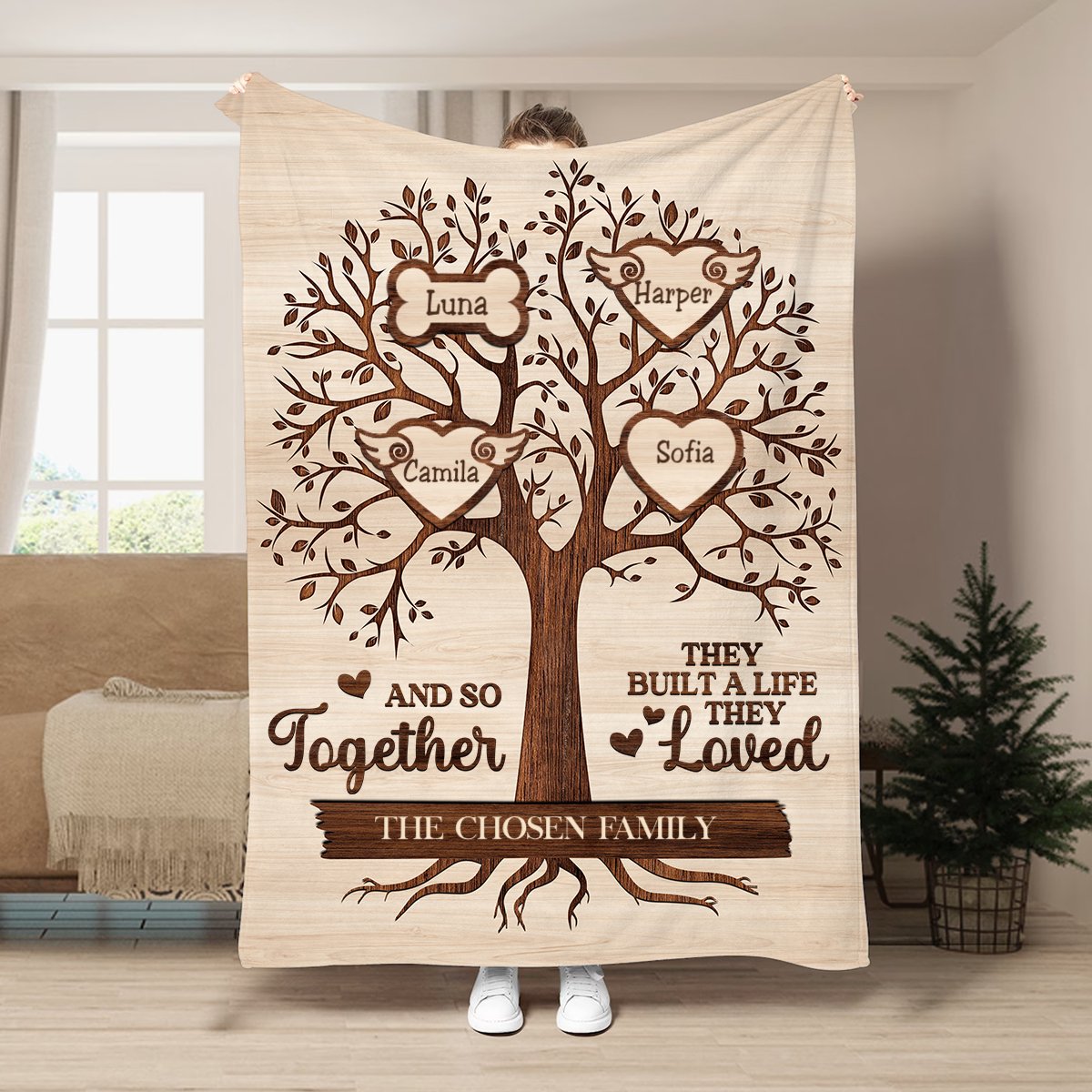 Family - Christmas Family Tree And So Together They Built A Life They Loved - Personalized Blanket (BU) - Makezbright Gifts