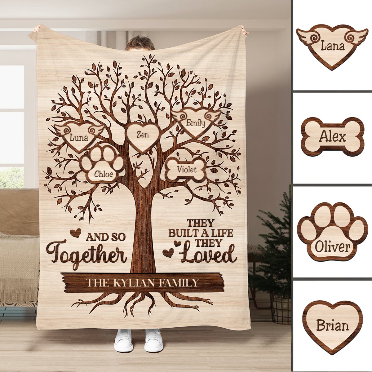 Family - Christmas Family Tree And So Together They Built A Life They Loved - Personalized Blanket (BU) - Makezbright Gifts