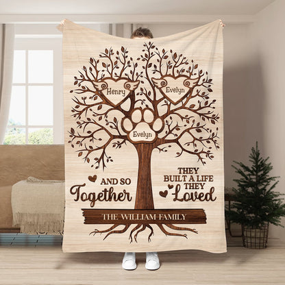 Family - Christmas Family Tree And So Together They Built A Life They Loved - Personalized Blanket (BU) - Makezbright Gifts