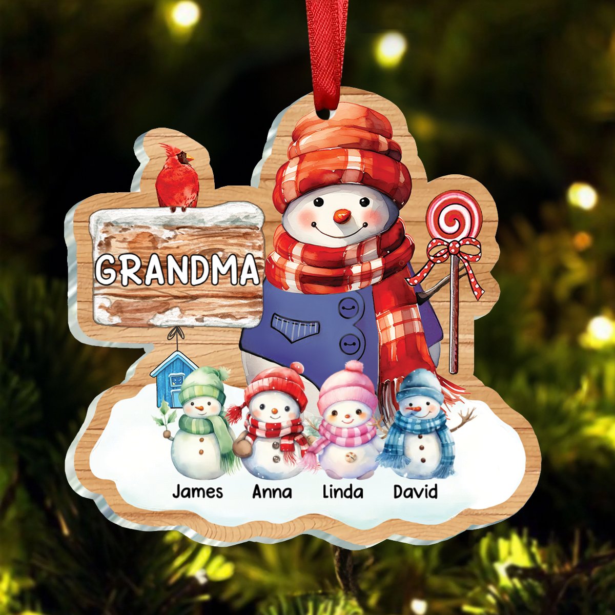 Family - Christmas Snowman Grandma Nana Mom - Personalized Acrylic Ornament - Makezbright Gifts