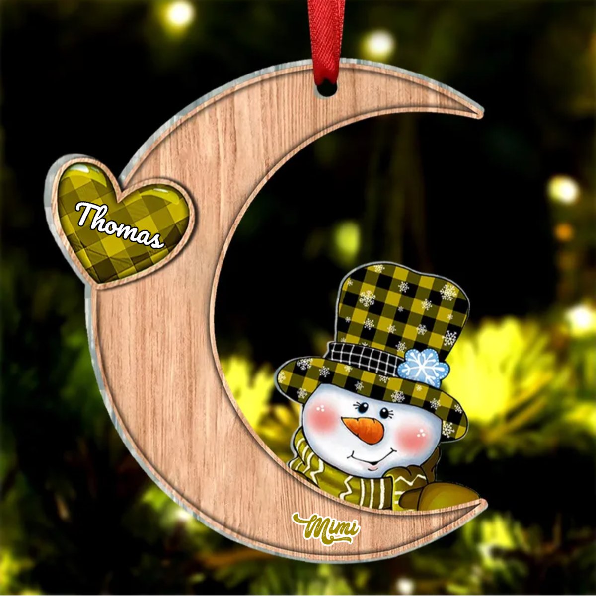 Family - Christmas Snowman Grandma Sweet Heart Kids On The Moon - Personalized Acrylic Ornament - Makezbright Gifts